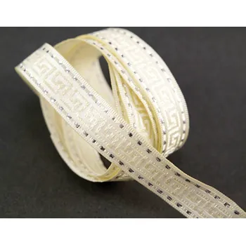 Smetanový prýmek s egyptským vzorem a stříbrným okrajem - šíře 1,5 cm