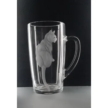 hrneček na čaj nebo latte 350ml s rytinou kočky - ručně ryté (broušené), dárková krabička