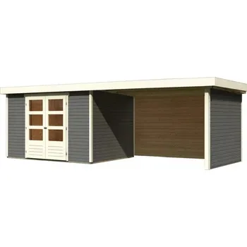 Zahradní domek LANIT PLAST Dřevěný domek KARIBU ASKOLA 5 + přístavek 280 cm včetně zadní a boční stěny (9162) terragrau LG3283