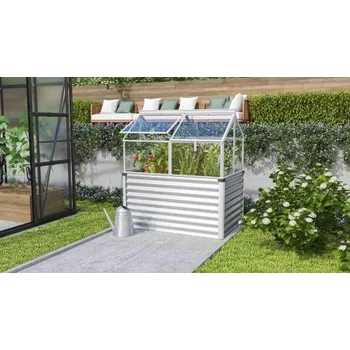 Skleník vyvýšený záhon s pařeništěm VITAVIA GAIA JUMBO sklo 3 mm stříbrný