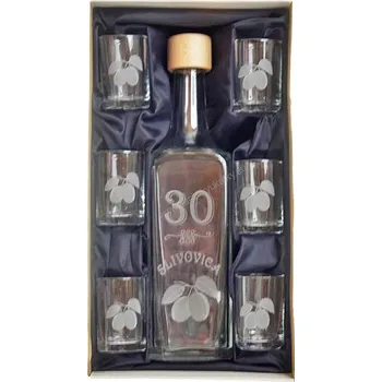 Sklenice Láhev se štamprlkami k 30 narozeninám