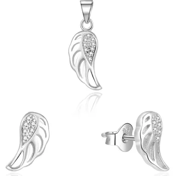 Náušnice Beneto Stříbrná souprava šperků andělská křídla AGSET64/1L (přívěsek, náušnice) + 2 měsíce na vrácení zboží