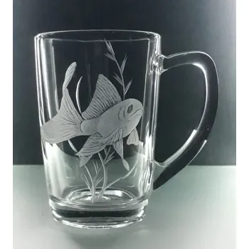 Hrnek skleněný na čaj 250ml s rytinou rybky - ručně ryté (broušené), dárková krabička