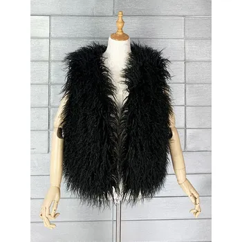 Dámská vesta Chlupatá vesta dámský kožich Barva: Černá, Velikost: L