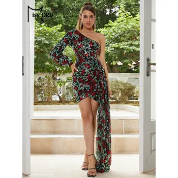 Dámské šaty Vzorované mini šaty s vlečkou asymetrického střihu Barva: Zelená, Velikost: XL