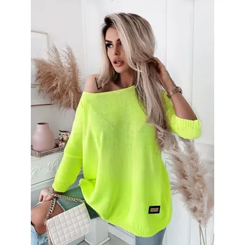Dámské oblečení Fashionweek Dámský měkký volný svetr prolamovaná záda pro moletky NB5712 Barva: žlutý neon, Velikost: Universal