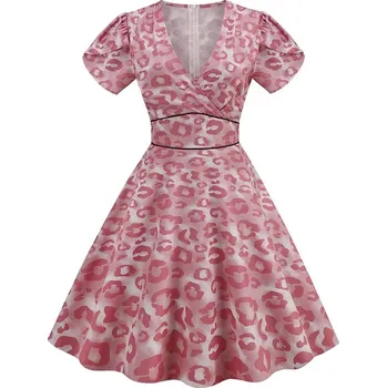 Dámské šaty Retro šaty s krátkým rukávem a vzorem Velikost: M, Barva (Varianta): 1827-003