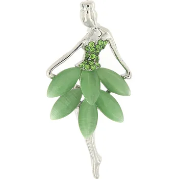 Brož Brož - baletka s broušenými kamínky, zelené barvy 9001677