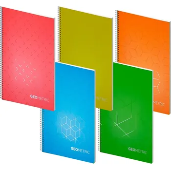 Blok Poznámkový blok A4 linkovaný Elisa - Geometrie, 70 g, 70 listů, spirála, mix 5 motivů