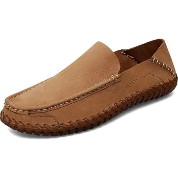 Pánské mokasíny Kožené a semišové loafers pánské prošívané mokasíny Barva: Světle Hnědá, Velikost: 41