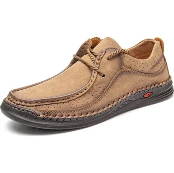 Pánské tenisky Prošívané pánské boty kožené s tkaničkami Barva: Khaki, Velikost: 40