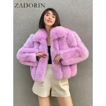 Oversize luxusní kožich plyšový s límečkem Barva: Fialová, Velikost: M