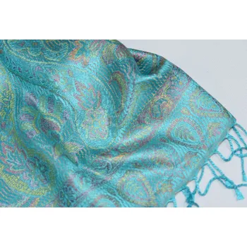 Šála Hedvábná šála Jamawar střední - Azurová s ornamenty