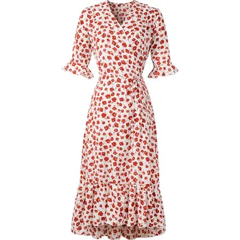 Dámské šaty Květované šaty ve stylu boho s rozparkem Barva: Červená, Velikost: 2XL