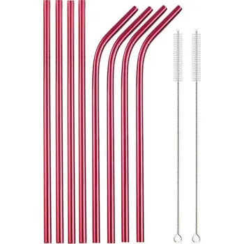 Kovová brčka 8 ks Barva: Červená