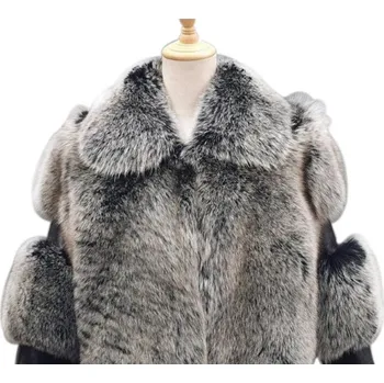 Dámský kožich Krátká chlupatá bunda kožich s dlouhým rukávem Barva: Černo-Bílá, Velikost: 3XL