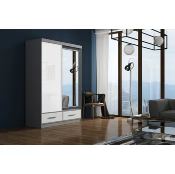 Šatní skříň ARK Šatní skříň MIRIAM, Šedá/Bílá 150 cm