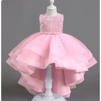 Dívčí šaty Čína Společenské dívčí šaty s flitry a prodlouženou zadní částí Barva: Růžová, Velikost: 120/5 let