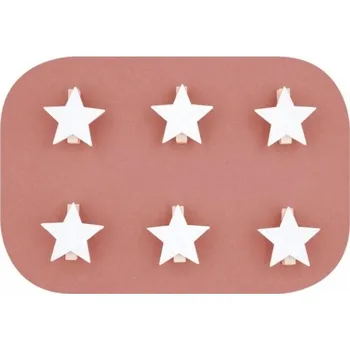 Vánoční dekorace Hvězda dřevěná 4 cm na kolíčku, 6 ks bílá