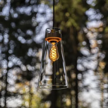 Your Design Závěsné svítidlo z ručně foukaného skla Element Small Dřevodekor: Světlý, Sklo: Čiré, Barva objímky: Zlatá EL-S-E27/CZS