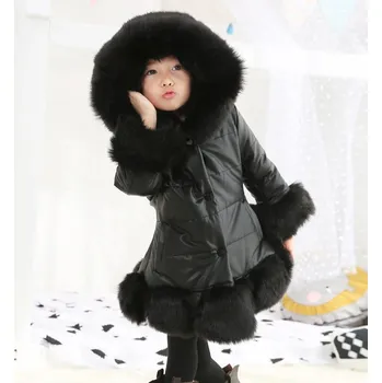 Dívčí bunda Dívčí zimní kabát z umělé kůže a s kožešinou Barva: Černá, Velikost: 140/8 let