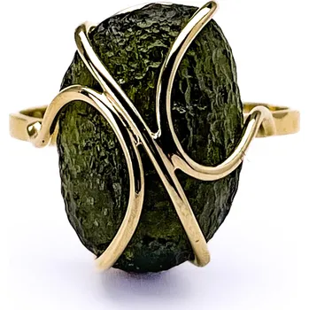 Prsten Zlatý prsten s nebroušeným vltavínem 1,8 cm x 1,3 cm