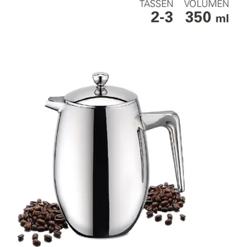 Konvice na čaj Stlačovací Termo Kávovar 350ml lesklý nerezový - WEIS (Kafetiéra french press termo 0,35L lesk nerez - WEIS)