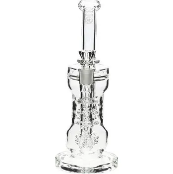 10" Bio Circ / Thorn Recycler Straight Waterpipe Gold Decal (Průhledný skleněný bong Heatex Glass&nbsp;Bio Recycler, vysoký cca 25cm.)