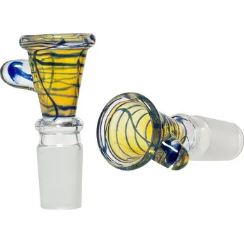Skleněný kotlík Yellow-Blue, průměr 18,8mm (Skleněný kotlík k bongům ze silného, žáruvzdorného borosilikátového skla. Průměr: 18,8mm)