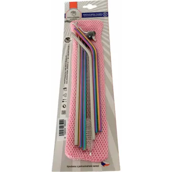 Kovovýroba Jeníkov sada nerezových brček 6 ks růžová