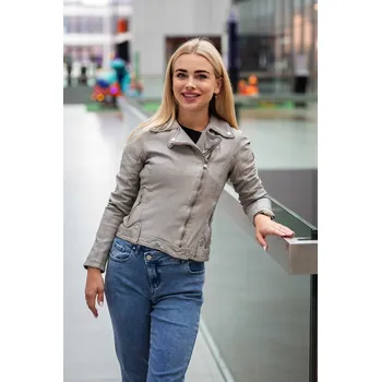 Dámská casual bunda Dámský šedý kožený křivák Divoký býk FAYE Velikost S