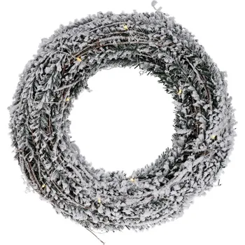 Věnec Dekorace VĚNEC 30cm, RATAN se sněhem, 20LED, s časovačem 30 cm