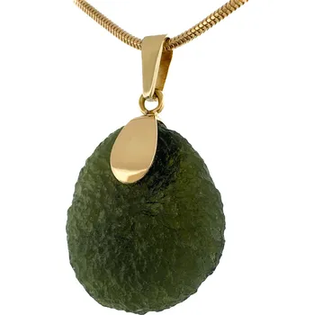 Přívěsek Zlatý přívěs s neopracovaným vltavínem 27mm x 15mm