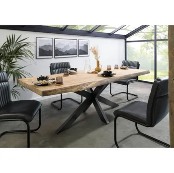 Jídelní stůl Stůl mango 200x100x77 béžový lakovaný / křížový rám antracit lesklý METALL 5