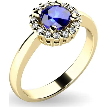 Prsten Dámský prsten žluté zlato 585/1000 přírodní diamant 0.50 ct G/SI safír a brilianty 10924-ZL-SAF velikost 53