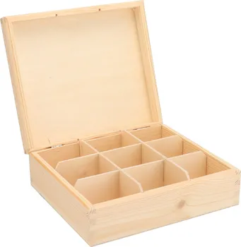 Úložný box ČistéDřevo Dřevěná krabička na čaj 9 přihrádek 24 x 21 x 8 cm přírodní