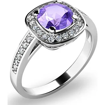 Prsten Dámský prsten bílé zlato 585/1000 přírodní diamant 0.75 ct G/SI ametyst a brilianty 10766-B-AME velikost 45