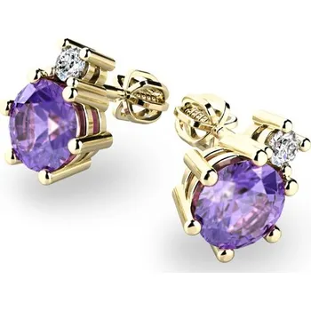 Náušnice Dámské náušnice žluté zlato 585/1000 přírodní diamant 1.50 ct G/SI s ametysty 10858-ZL-AME