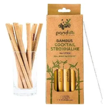 Pandoo Krátké koktejlové bambusové brčko s čistícím kartáčkem sada 12 ks