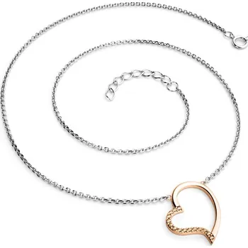 Náhrdelník Dámský náhrdelník zlato mix 585/1000 přírodní diamant 0.082 ct srdce s Champagne 10948-NH01-CVB-Champ délka 42 cm