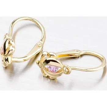 Náušnice Dětské náušničky žluté zlato 585 zirkon s růžovým růžové kameny 52DN-2218ZR