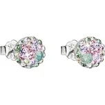 Stříbrné náušnice pecka s krystaly Swarovski mix barev kulaté 31136.3 sakura
