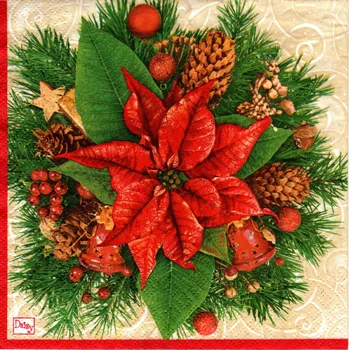 Papírový ubrousek UBR-F83, Ubrousek, 16x16 cm, VÁNOČNÍ HVĚZDA - PRYŠEC, 1 kus