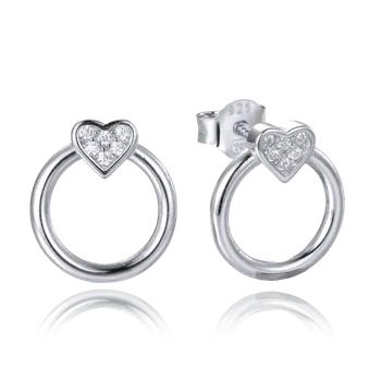 Náušnice MINET Stříbrné náušnice KROUŽKY se srdíčky