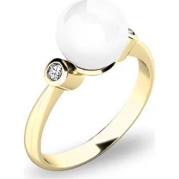 Prsten Dámský prsten žluté zlato 585/1000 přírodní diamant 0.054 ct perla a brilianty 10867-ZL-FW velikost 62