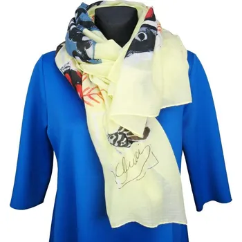 Šála Jemná dámská šála s motýly, žlutá (Dámský šál žlutý)