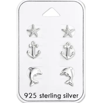 Náušnice For Silver Sada 3 párů puzetových náušnic s mořskými motivy - Stříbro 925