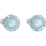 Stříbrné náušnice pecka s krystaly Swarovski a světle modrou matnou perlou kulaté 31314.3