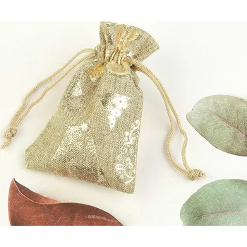 Dárková krabička Vánoční dárkový sáček přírodní se zlatým potiskem 10 x 7cm