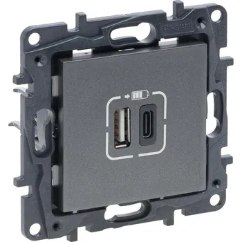 vypínač a zásuvka Legrand 863440 NILOE S.NABÍJEČKA USB A+C OCEL